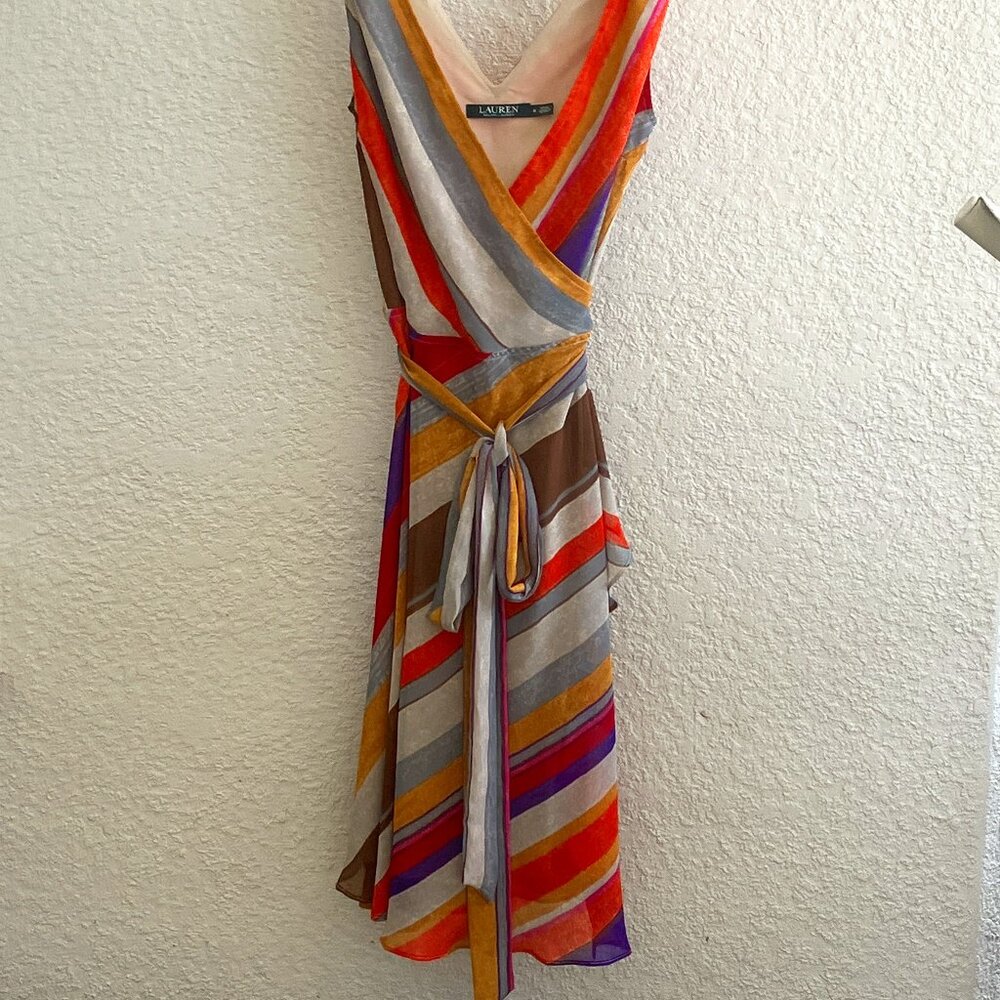 Ralph Lauren Size 8 Wrap around multi-colored dress.